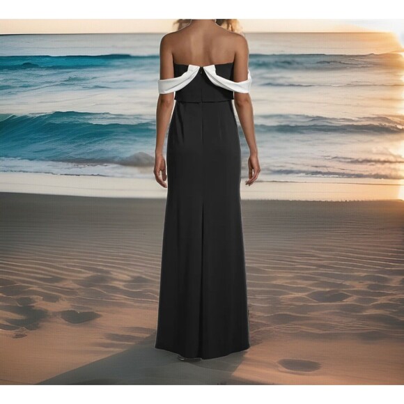 Carmen Marc Valvo Gown 16 NWT Black White Off Shoulder Formal Dress Evening Gala - Picture 4 of 8
